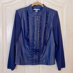 💙Peter Nygard Sz Large Royal Blue leather studded and ruffle front zip swacket.